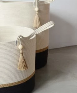 MM BASKETS JUTE & BLACK COTTON FLOOR BASKET 10 MM BASKETS JUTE & BLACK COTTON FLOOR BASKET