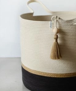 MM BASKETS JUTE & BLACK COTTON FLOOR BASKET