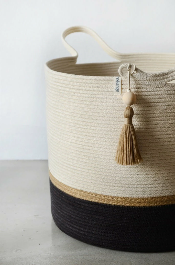 MM BASKETS JUTE & BLACK COTTON FLOOR BASKET 4 MM BASKETS JUTE & BLACK COTTON FLOOR BASKET