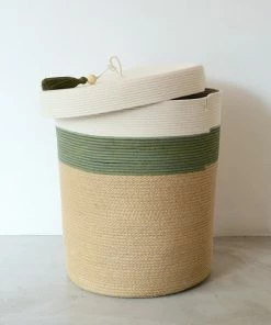 MM OLIVE & JUTE LIDDED LAUNDRY BASKET (SOUTH AFRICA)