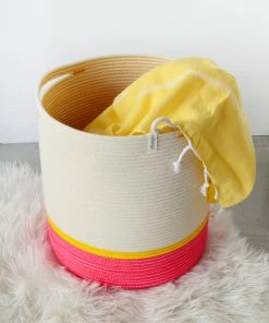 MM PINK & YELLOW COTTON HANDLE CYLINDER BASKET BASKETS