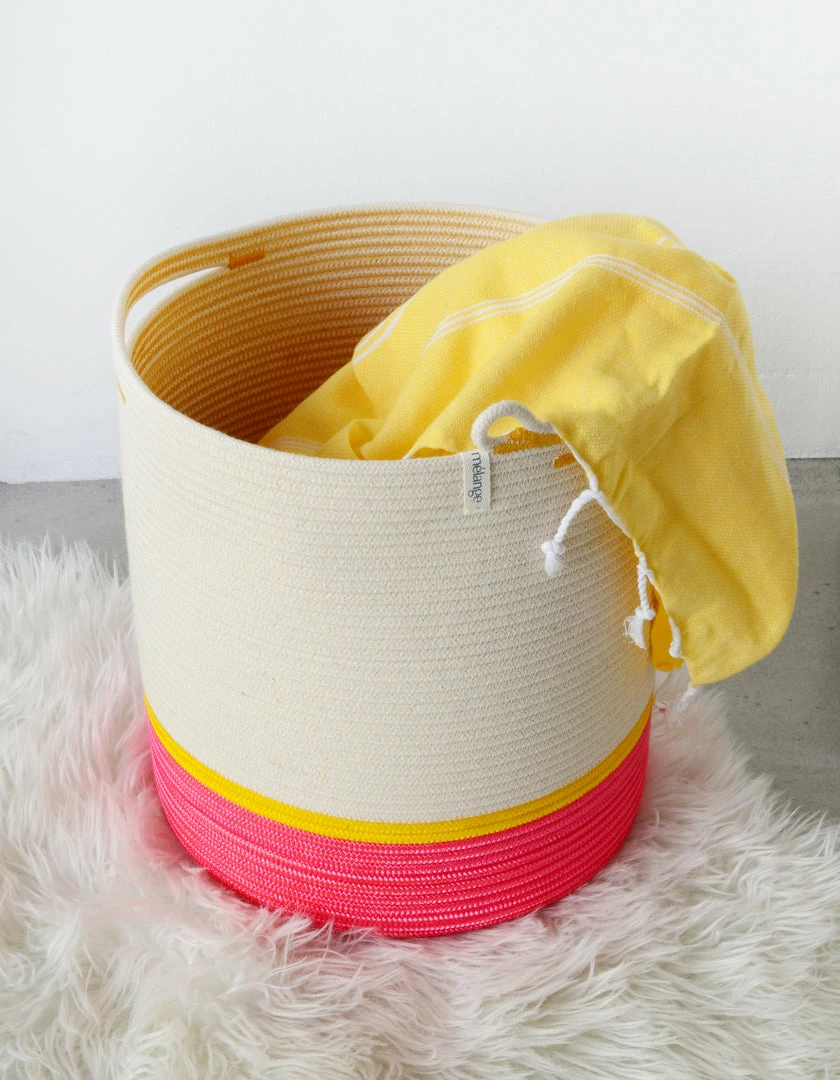 MM PINK & YELLOW COTTON HANDLE CYLINDER BASKET BASKETS 4 MM PINK & YELLOW COTTON HANDLE CYLINDER BASKET BASKETS