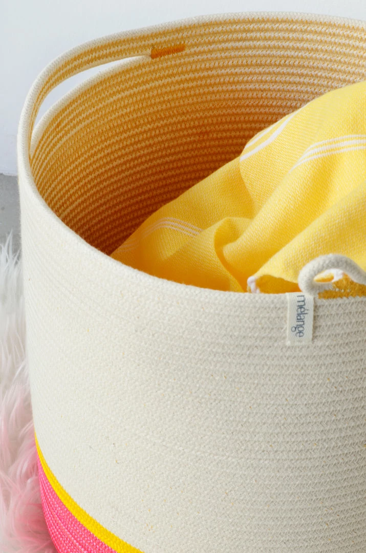 MM PINK & YELLOW COTTON HANDLE CYLINDER BASKET BASKETS 5 MM PINK & YELLOW COTTON HANDLE CYLINDER BASKET BASKETS