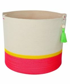 MM PINK & YELLOW COTTON HANDLE CYLINDER BASKET BASKETS