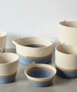 MM BASKETS JUTE & BLUE-GREY BLOCK COTTON CYLINDER BASKET 7 MM BASKETS JUTE & BLUE-GREY BLOCK COTTON CYLINDER BASKET
