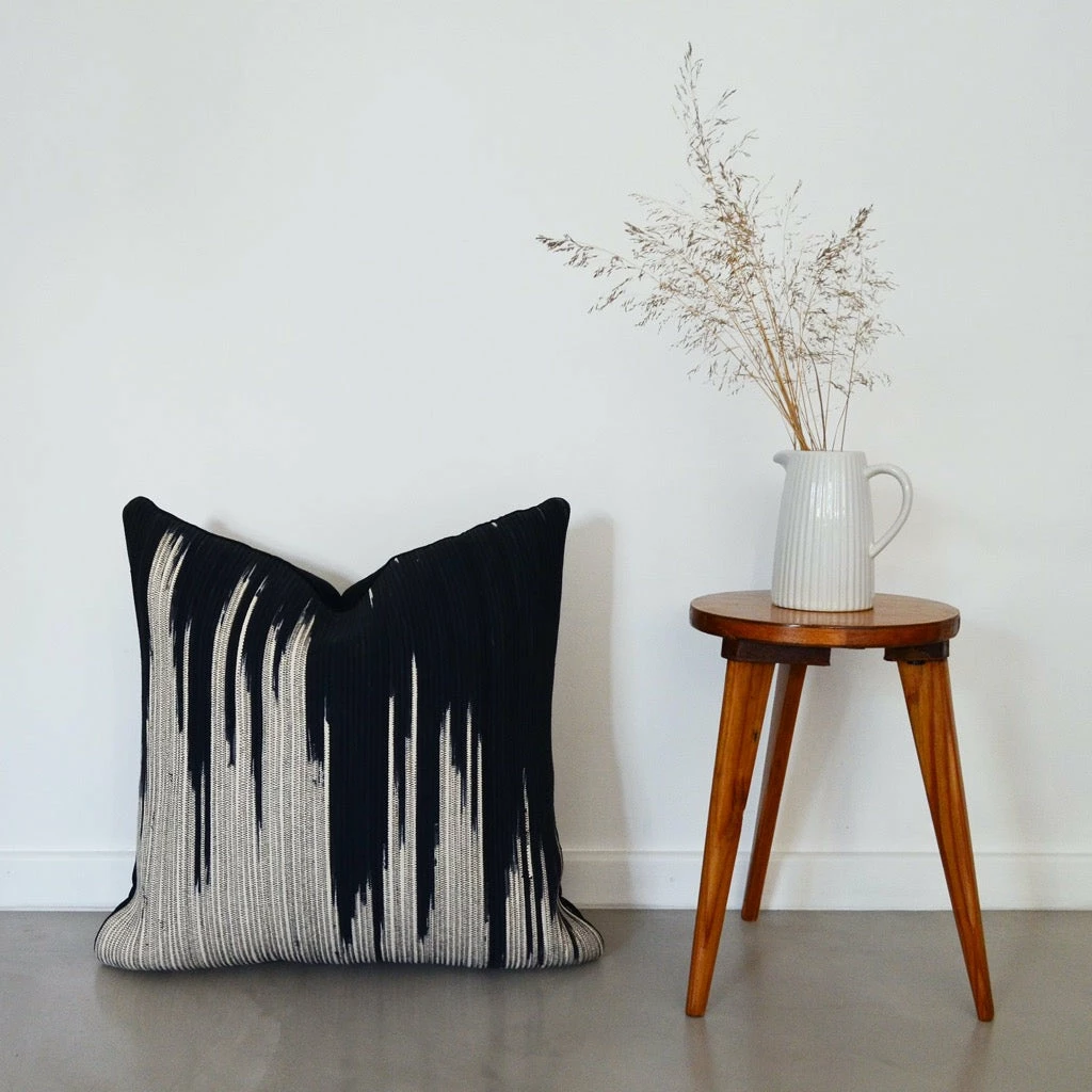 MM BLACK IKAT COTTON THROW PILLOW 5 MM BLACK IKAT COTTON THROW PILLOW