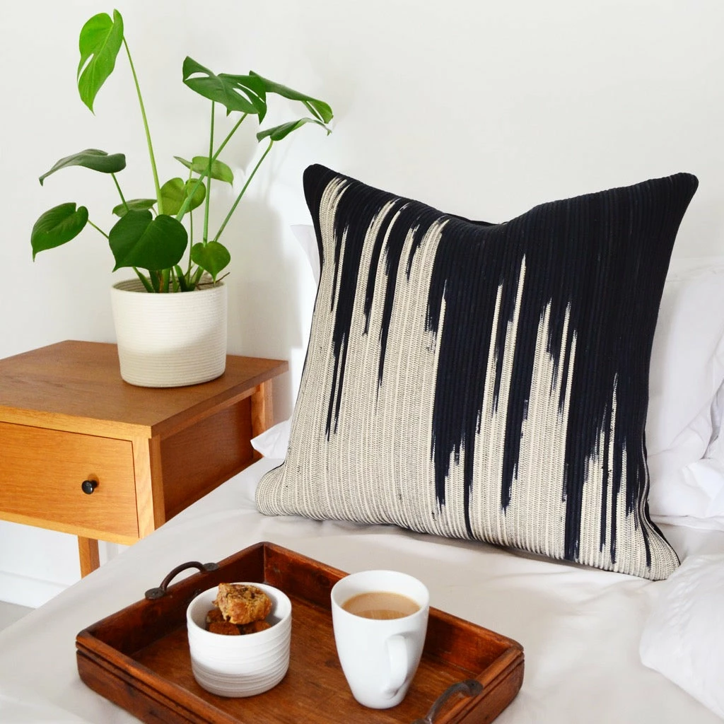 MM BLACK IKAT COTTON THROW PILLOW 4 MM BLACK IKAT COTTON THROW PILLOW