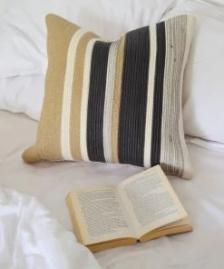 MM JUTE & BLACK COTTON THROW PILLOW
