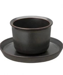 KN BLACK CERAMIC TEA CUP & SAUCER