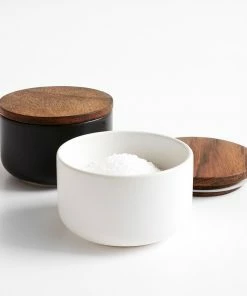 BH ACACIA LID WHITE STONEWARE HYGGE