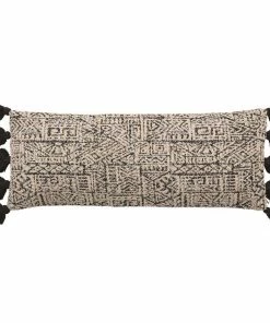 BV BOHO BLACK/NATURAL PATTERNED LUMBAR PILLOW W/ TASSELS