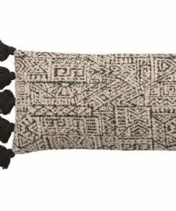 BV BOHO BLACK/NATURAL PATTERNED LUMBAR PILLOW W/ TASSELS