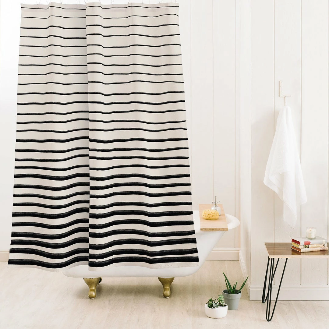 DYD BLACK HORIZONTAL LINES SHOWER CURTAIN 4 DYD BLACK HORIZONTAL LINES SHOWER CURTAIN