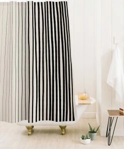 DYD BLACK VERTICAL LINES SHOWER CURTAIN BATH