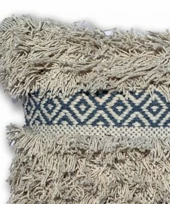 KK BLUE/IVORY BOHO FRINGE PILLOW