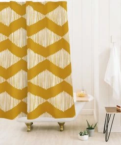 DYD ACOUSTIC WAVE MUSTARD SHOWER CURTAIN