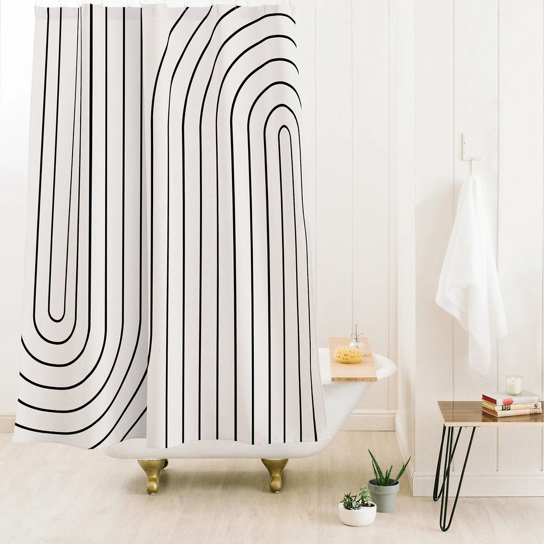 DYD MINIMAL LINE CURVATURE BLACK AND WHITE SHOWER CURTAIN 4 DYD MINIMAL LINE CURVATURE BLACK AND WHITE SHOWER CURTAIN