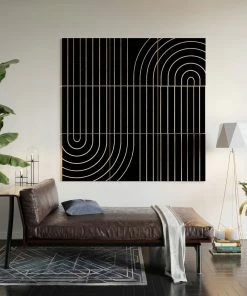 DYD Minimal Line Curvature Black Wood Wall Mural