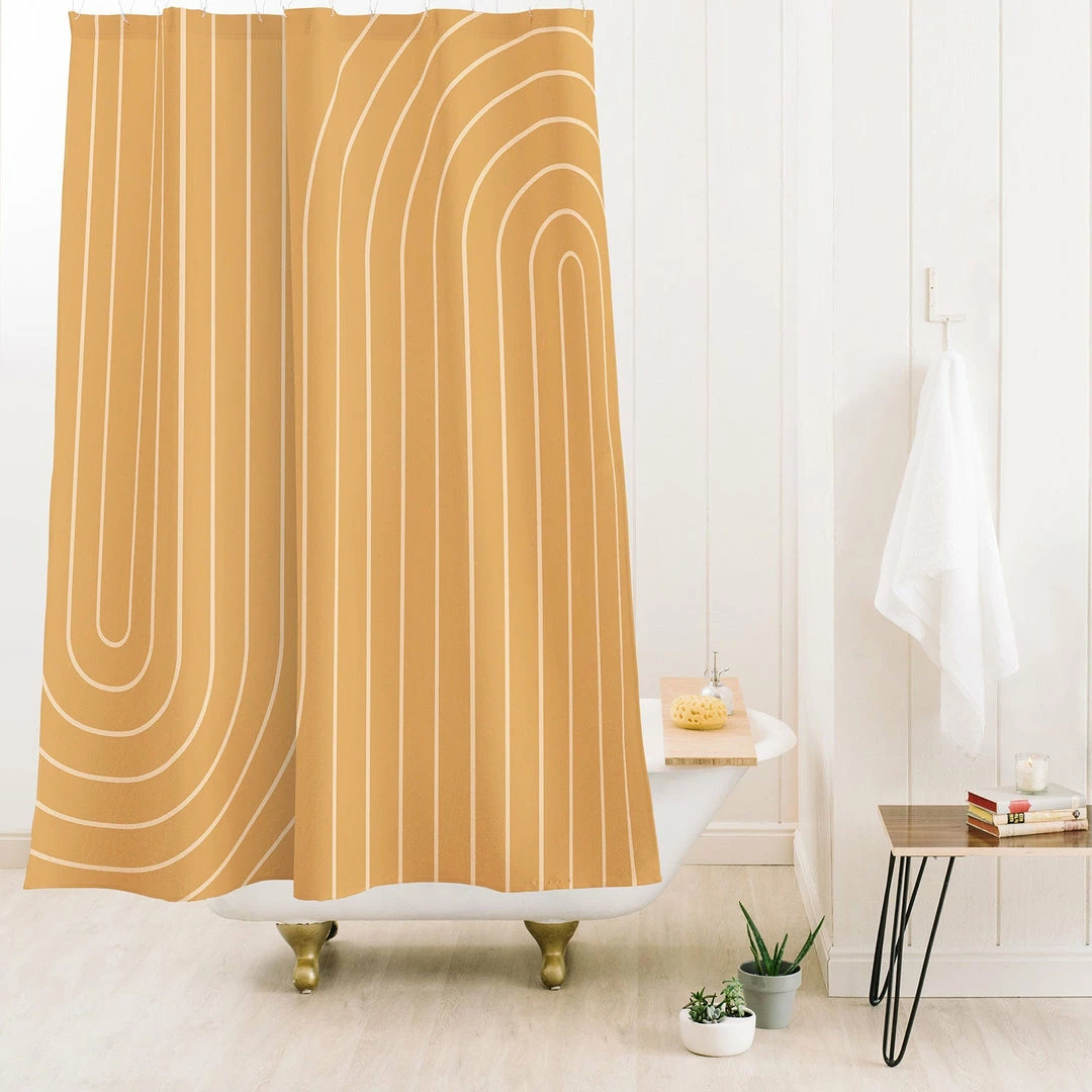 DYD MINIMAL LINE CURVATURE ORANGE SHOWER CURTAIN BATH 4 DYD MINIMAL LINE CURVATURE ORANGE SHOWER CURTAIN BATH