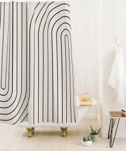 DYD BATH MINIMAL LINE CURVATURE WHITE SHOWER CURTAIN