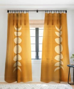 DYD MINIMAL MOON PHASES ORANGE WINDOW CURTAINS WALL DECOR
