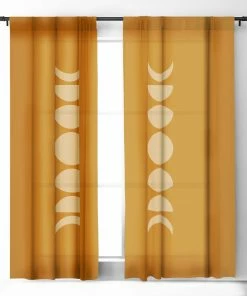 DYD MINIMAL MOON PHASES ORANGE WINDOW CURTAINS WALL DECOR