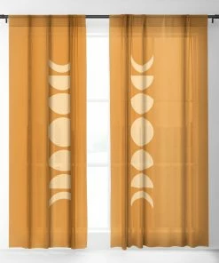 DYD MINIMAL MOON PHASES ORANGE WINDOW CURTAINS WALL DECOR