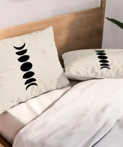DYD MINIMAL MOON PHASES WHITE PILLOW SHAMS BLACK
