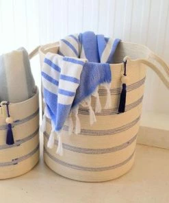 MM IVORY COTTON STRIPED FLOOR BASKETS (SOUTH AFRICA)