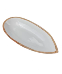 BH MANGO WOOD & WHITE ENAMEL OVAL DISH, SMALL ENTERTAINING