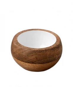 BH ENTERTAINING MANGO WOOD & ENAMEL ROUND PINCH BOWL