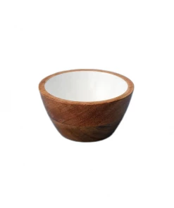 BH MANGO WOOD & WHITE ENAMEL BOWL, SMALL
