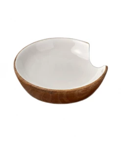 BH MANGO WOOD & WHITE ENAMEL SPOON REST