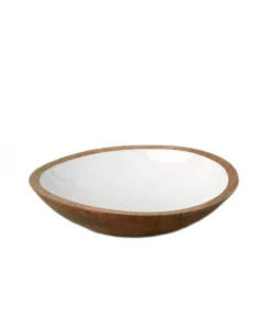BH ENTERTAINING MANGO WOOD & ENAMEL SHALLOW BOWL SMALL