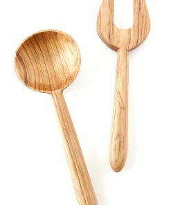 SW OLIVE WOOD BIDENT SALAD SERVING SET (KENYA)