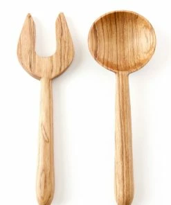 SW OLIVE WOOD BIDENT SALAD SERVING SET (KENYA)