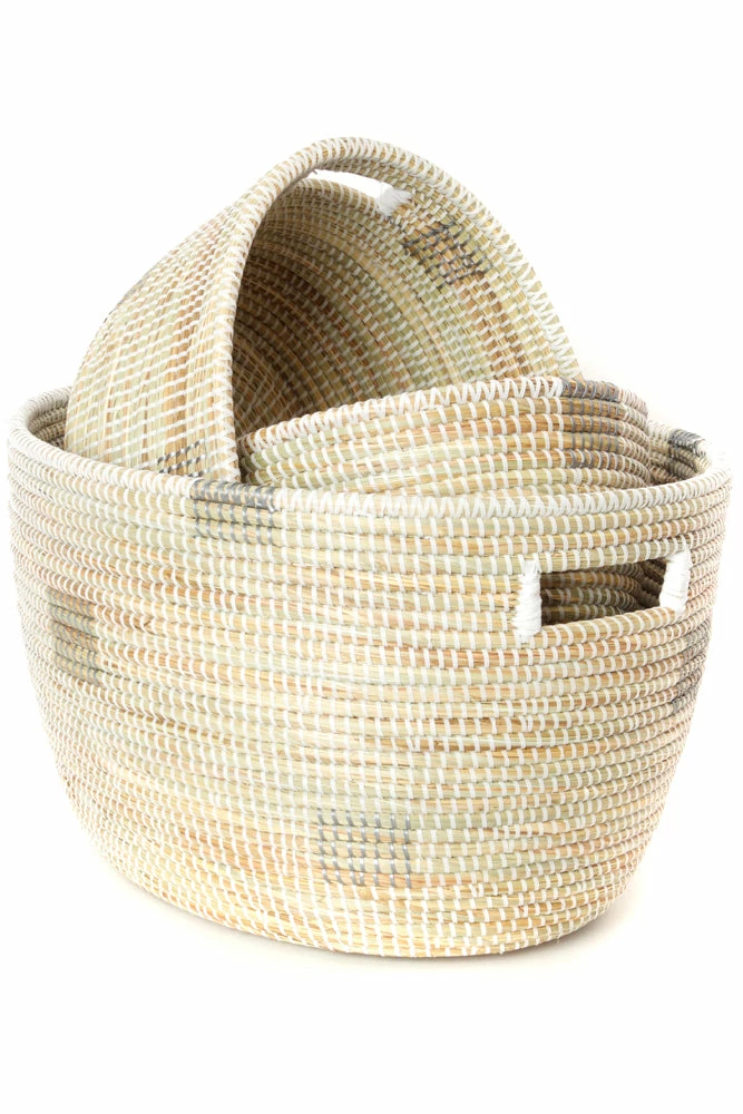 SWD BASKETS WHITE BLOCK NESTING BASKET SET (SENEGAL) 3 SWD BASKETS WHITE BLOCK NESTING BASKET SET (SENEGAL)