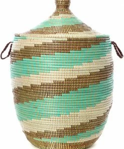 SWD TURQUOISE SWIRL BASKETS (SENEGAL) 8 SWD TURQUOISE SWIRL BASKETS (SENEGAL)