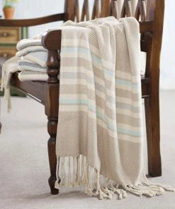 NO BOHO ECRU SWEET BLUE THROW (PERU)