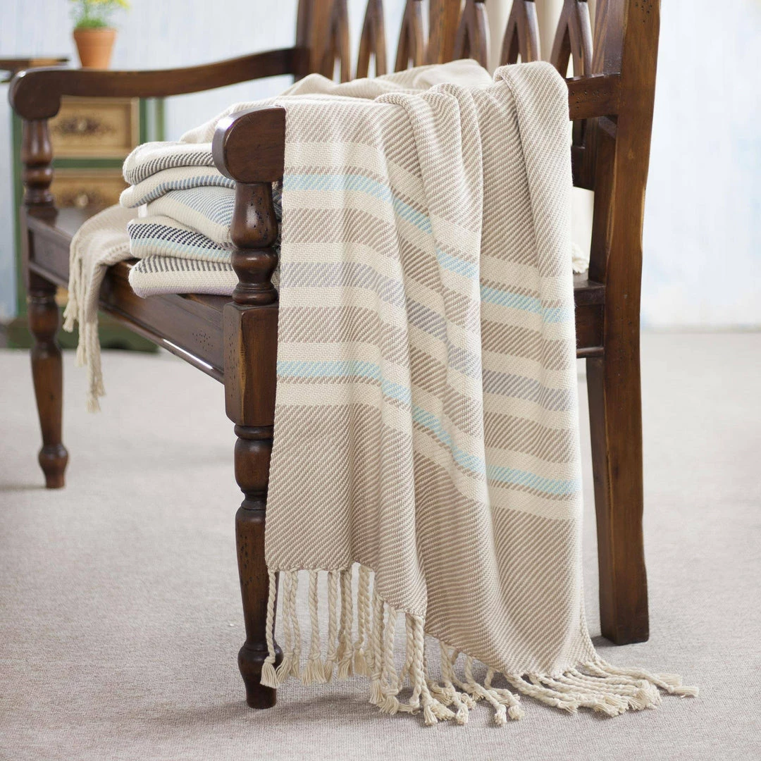 NO BOHO ECRU SWEET BLUE THROW (PERU) 4 NO BOHO ECRU SWEET BLUE THROW (PERU)