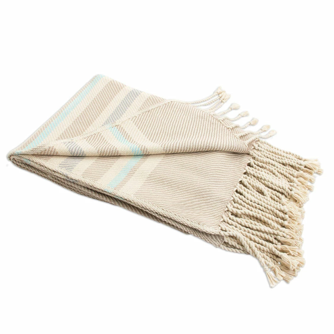 NO BOHO ECRU SWEET BLUE THROW (PERU) 3 NO BOHO ECRU SWEET BLUE THROW (PERU)