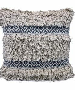 KK BLUE/IVORY BOHO FRINGE PILLOW