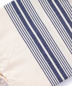 TS BATH COTTON PESHTEMAL DARK BLUE STRIPED ON ECRU