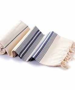 TS BATH COTTON PESHTEMAL DARK BLUE STRIPED ON ECRU