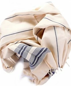 TS BATH COTTON PESHTEMAL DARK BLUE STRIPED ON ECRU