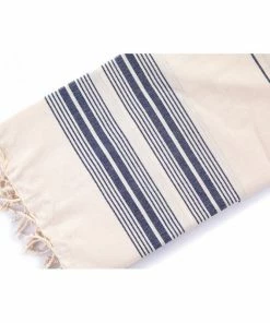 TS BATH COTTON PESHTEMAL DARK BLUE STRIPED ON ECRU
