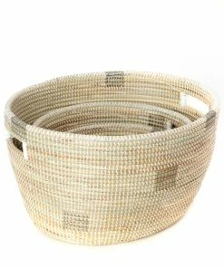 SWD BASKETS WHITE BLOCK NESTING BASKET SET (SENEGAL) 7 SWD BASKETS WHITE BLOCK NESTING BASKET SET (SENEGAL)