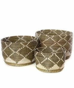 SW SILVER & BROWN NESTING DIAMOND BASKETS (SENEGAL)