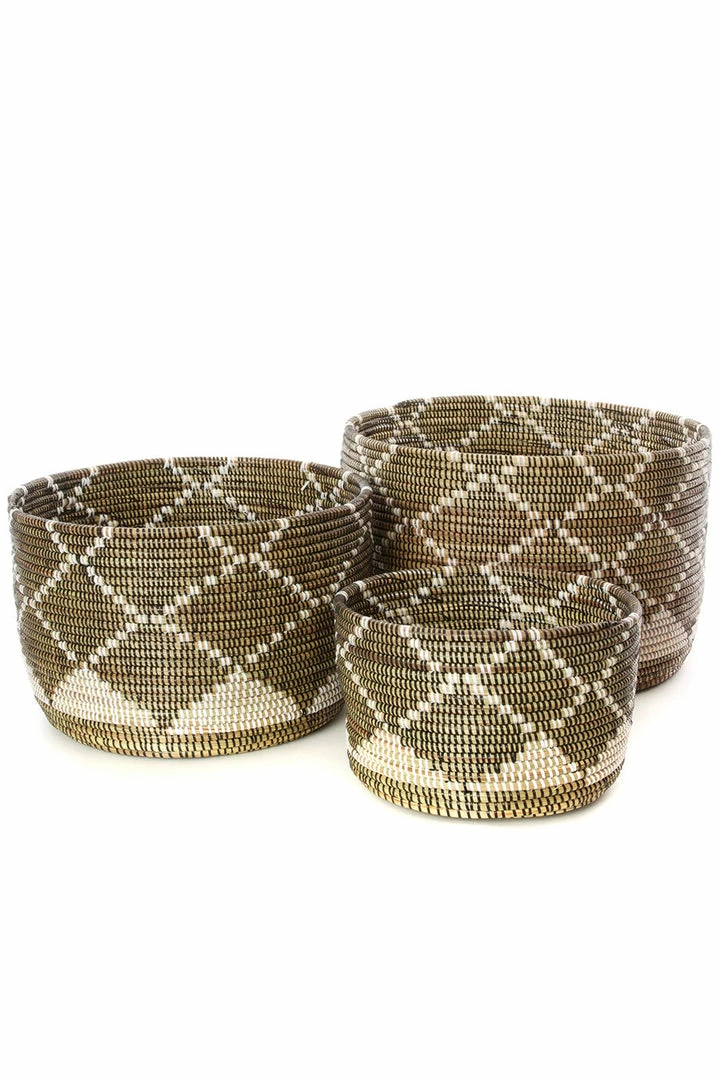 SW SILVER & BROWN NESTING DIAMOND BASKETS (SENEGAL) 3 SW SILVER & BROWN NESTING DIAMOND BASKETS (SENEGAL)