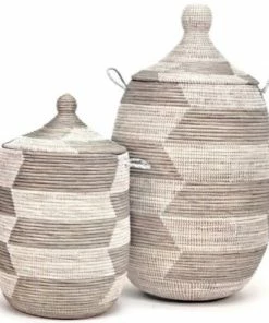 SWD SILVER & WHITE HERRINGBONE BASKETS (SENEGAL)